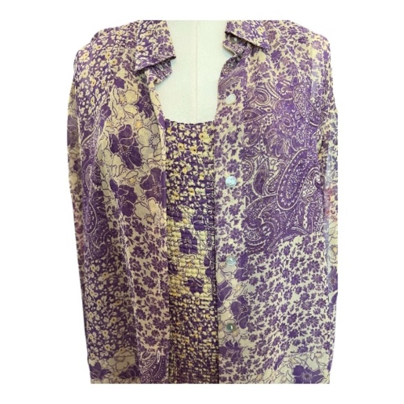 ✨ EUC IMPRESSIONS Purple & Tan Floral 2-Piece Matching Set | Women’s Sz XL - Picture 2 of 11